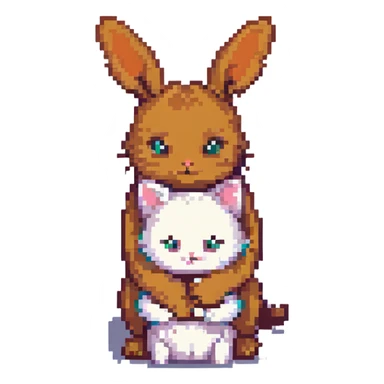 a cat and a rabbit hugging sticker