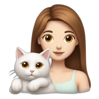 A girl with brown straight hair and a white fluffy cat lying in her arms with eyes of different colors sticker