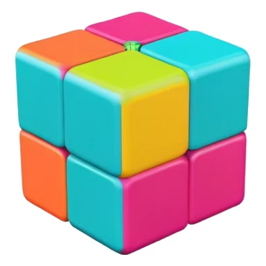 A 3x3 Rubik's Cube with vibrant tropical colors: bright turquoise, hot magenta, lime green, sunshine yellow, coral orange, vibrant aqua, minimalist iOS emoji style sticker