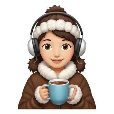 A cozy vendor with fluffy earmuffs, handing out steaming cocoa with a warm smile. sticker