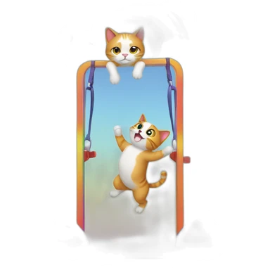 Cat doing pull ups with a rainbow dog sticker