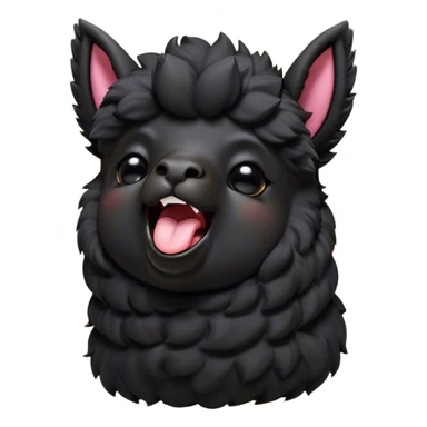 Cinematic Cute Yawning Black Alpaca Portrait Emoji, Head tilted slightly with a dramatic, wide-open yawn, showcasing a soft, plush jet-black fleece with gently drooping ears, round dark eyes barely open in drowsy contentment, Simplified yet irresistibly adorable features, highly detailed, glowing with a soft, cozy glow, high shine, relaxed yet expressive, stylized with a touch of whimsy, bright and endearing, soft glowing outline, capturing the essence of a sleepy yet affectionate alpaca, so drowsy it feels like it could stretch out of the screen and curl up for a nap! sticker