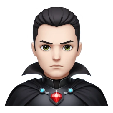 dark sci-fi villain portrait, head and shoulders only, black armor, cape collar, intense eyes, dramatic lighting, 3D cartoon, mobile game icon, clean background, no text
 sticker