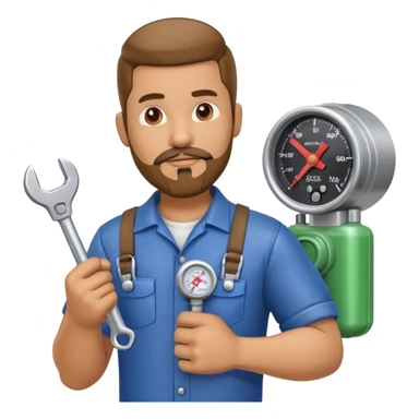 Latino HVAC repairman action figure with goatee beard holding a wrench and refrigerant gauge sticker