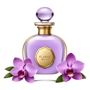 Create a delicate vintage French-style perfume bottle in an orchid hue, adorned with intricate gold detailing and an elegant glass stopper. Surround it with lush lilac flowers, along with soft lavender sprigs and petals scattered around for a dreamy, romantic atmosphere. The background should have a subtle antique texture, evoking the charm of a Parisian boudoir. The lighting should be soft and diffused, enhancing the luxurious and nostalgic feel sticker
