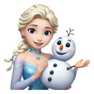 Cinematic Funny Elsa Portrait Emoji, Making a tiny snowman in her hands with a proud grin, looking smug as it dances, an unexpectedly hilarious moment of icy creativity! sticker