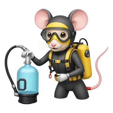 mouse wearing scuba gear dive into the sea with diver mask and oxygen tank sticker