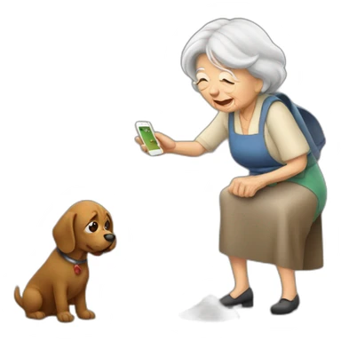 Old woman take picture of dog poop with iPhone  sticker