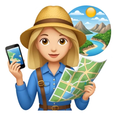 tourist woman holding map sticker
