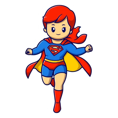 Supergirl superhero full body, blue suit with red cape and S emblem sticker