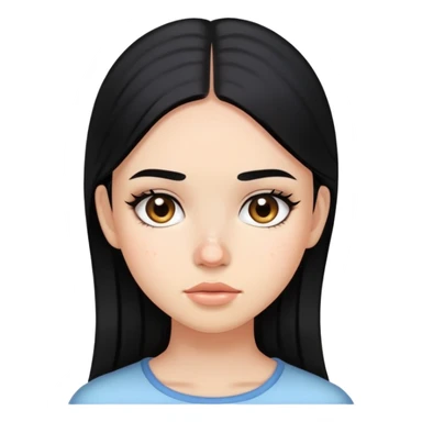 girl with visible acne, straight black hair and light makeup sticker