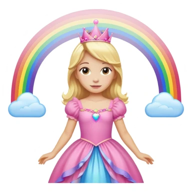 Blond girl with a big pink princess dress and a rainbow above her sticker