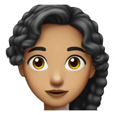 Girl with black hair , mad , her hair is not curly neither straight its ondulated hair , it's short and she has brown eyes and she has a bow that its pink on her hair sticker