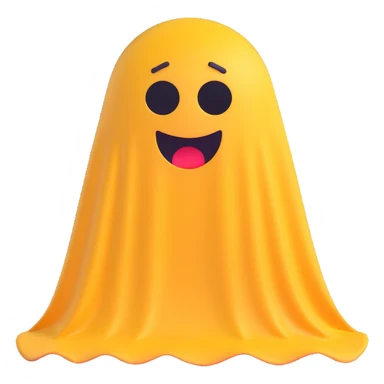 yellow classic emoji with scared face wearing a ghost costume with white sheet and eye holes sticker