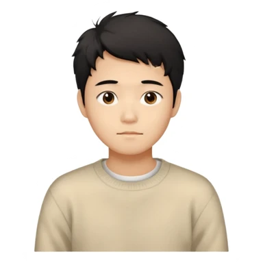 Chinese man 20 years old, gentle warm expression, soft black hair slightly messy, brown eyes, casual cream sweater sticker
