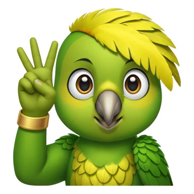 Green parrot face which doing a 'yes sir' gesture (right hand is raised in a military-style salute, with the fingers touching the forehead) sticker