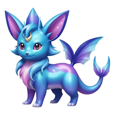 Magical scaley blue-cyan-indigo-purple-violet-pink-gradients nebula shiny glittery Suicune-Vaporeon-Primarina-Amaura-Pokémon-Fakémon-fusion, full body sticker