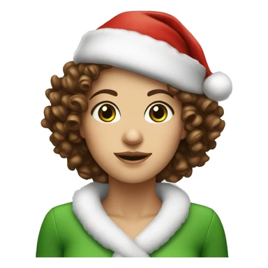 White skin lady with green eyes and brown curly heat wearing Santa hat sticker