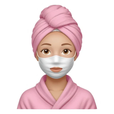 Clean girl influencer character, chest-up portrait, wearing a pink towel wrapped around the head, full face facial skincare mask on face, relaxed confident expression, soft glow skin, minimal chic aesthetic, subtle beauty accessories, calm self-care vibe sticker