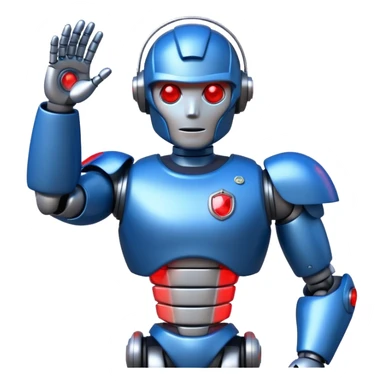 shiny muscular robot with red police light head facing right emoji style sticker