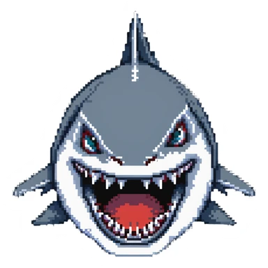 shark with big white teeth shown prominently in a menacing face-on view sticker