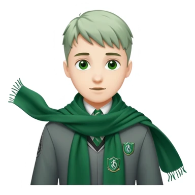 Student in Slytherin uniform with green and silver scarf falling over sticker