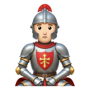 A cartoon knight in full armor with a closed helmet, expressing boredom. The knight's head is tilted slightly to the side, arms hanging down, and legs crossed. sticker