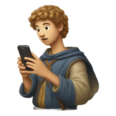 young tourist taking pictures with his cell phone of medieval fresco sticker