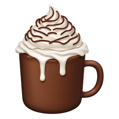 “hot chocolate emoji, whipped cream on top, chocolate shavings, cute, minimal, white background” sticker