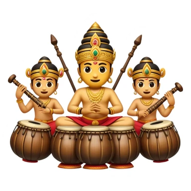 Cinematic Realistic Gamelan Pop Culture Emoji, depicted with an ensemble of traditional Indonesian instruments rendered with rich textures and rhythmic, cultural lighting. sticker