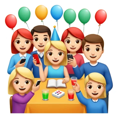 Party quiz with happy people no phone writing blocks sticker