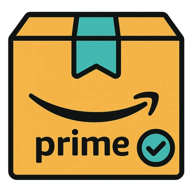 Add an Amazon Prime element such as a blue checkmark or 'Prime' swoosh to the Amazon delivery box icon. Keep the style minimal with no background. sticker