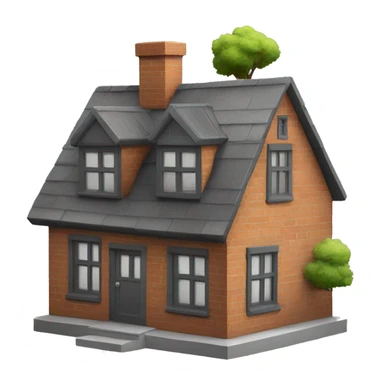 house made of bricks, with dark grey windows and roof with a tree  sticker