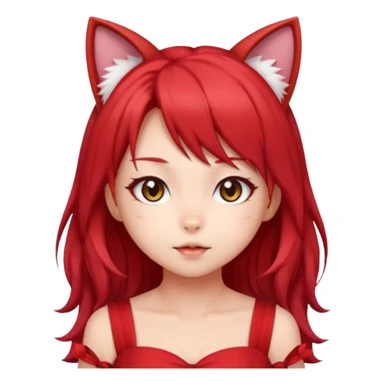 cute anime cat-girl with cat ears, red blowing hair sticker