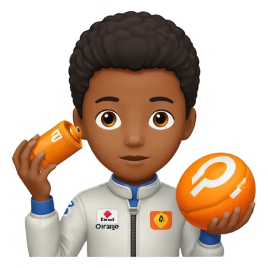 black kid playing orange formula 1 toy sticker