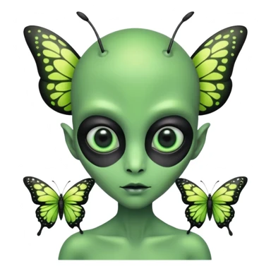 an alien with butterflies sticker