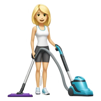 Blonde Caucasian woman vacuuming while wearing athletic wear sticker