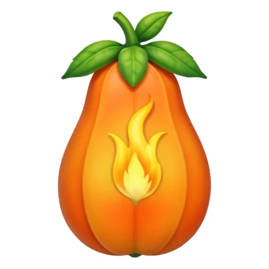 Starting from the current papaya emojis, use the second one as baseline. Modify the emoji slightly to make use of a flamlet to approximate the shape and color of the papaya sticker