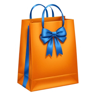 orange solid color gift bag with blue ribbon sticker