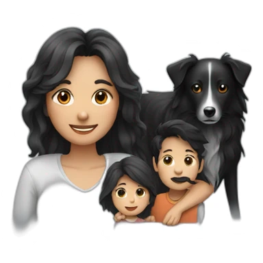 Family formed by a man a woman with long black hay and one small black border collie sticker