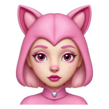 A woman dressed as a pink panther with soft pink skin, big expressive eyes, and glossy lips has a calm, pouty look. Pink animal ears and subtle heart details give her a sweet, playful vibe sticker