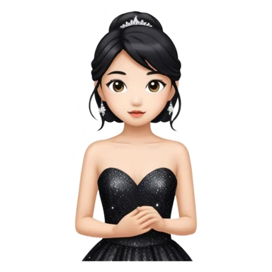 an asian girl with black glittery prom dress sticker