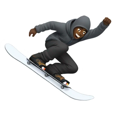 A man with black trousers and a grey ninja hoodie falling down a mountain on a snowboard sticker