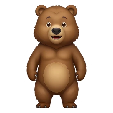 Cartoonish Russian grizzly bear, standing upright, front view, iOS emoji style sticker