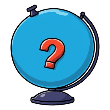 sticker style globe with a quiz question mark sticker