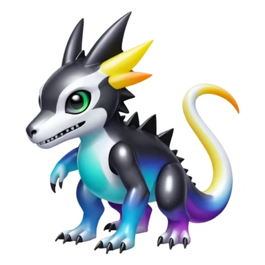 white blacks colorful gradient shiny glossy Fakémon-Digimon-creature-hybrid (full body) sticker
