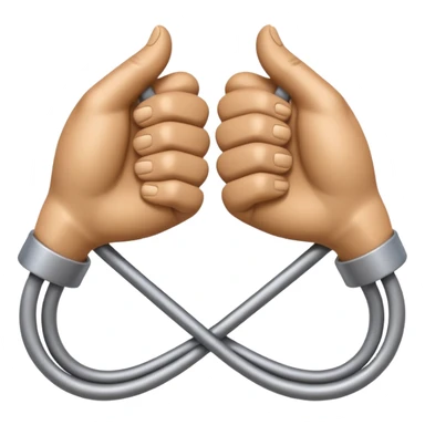 Apple-style 3D emoji of two cartoon hands tightly gripping and bending a solid metal rod, showing visible strain and tension lines around the bend, with dynamic motion curves to emphasize the effort, realistic lighting and smooth Apple emoji texture, no background. sticker