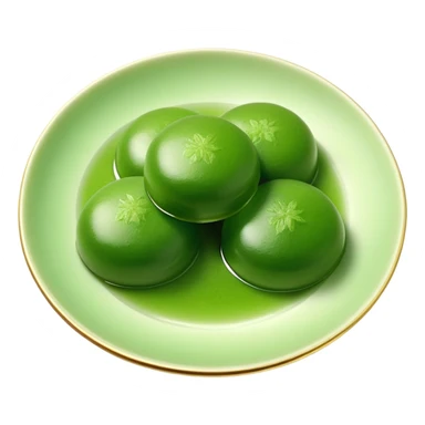 four green spherical warabi mochi on the plate sticker