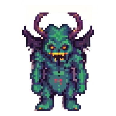 Bendy cartoon demon, pixel art style, retro video game look sticker