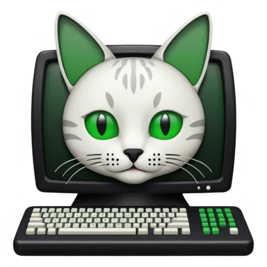 mac os icon code computer retro terminal, black, green white, cat draw with ASCII code inside the terminal sticker